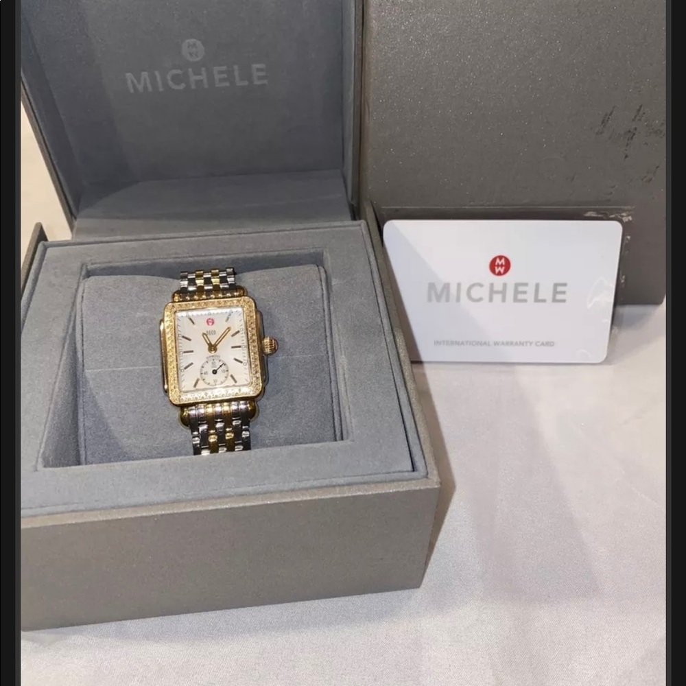 Michele Deco Two Tone Watch with Diamond Bezel